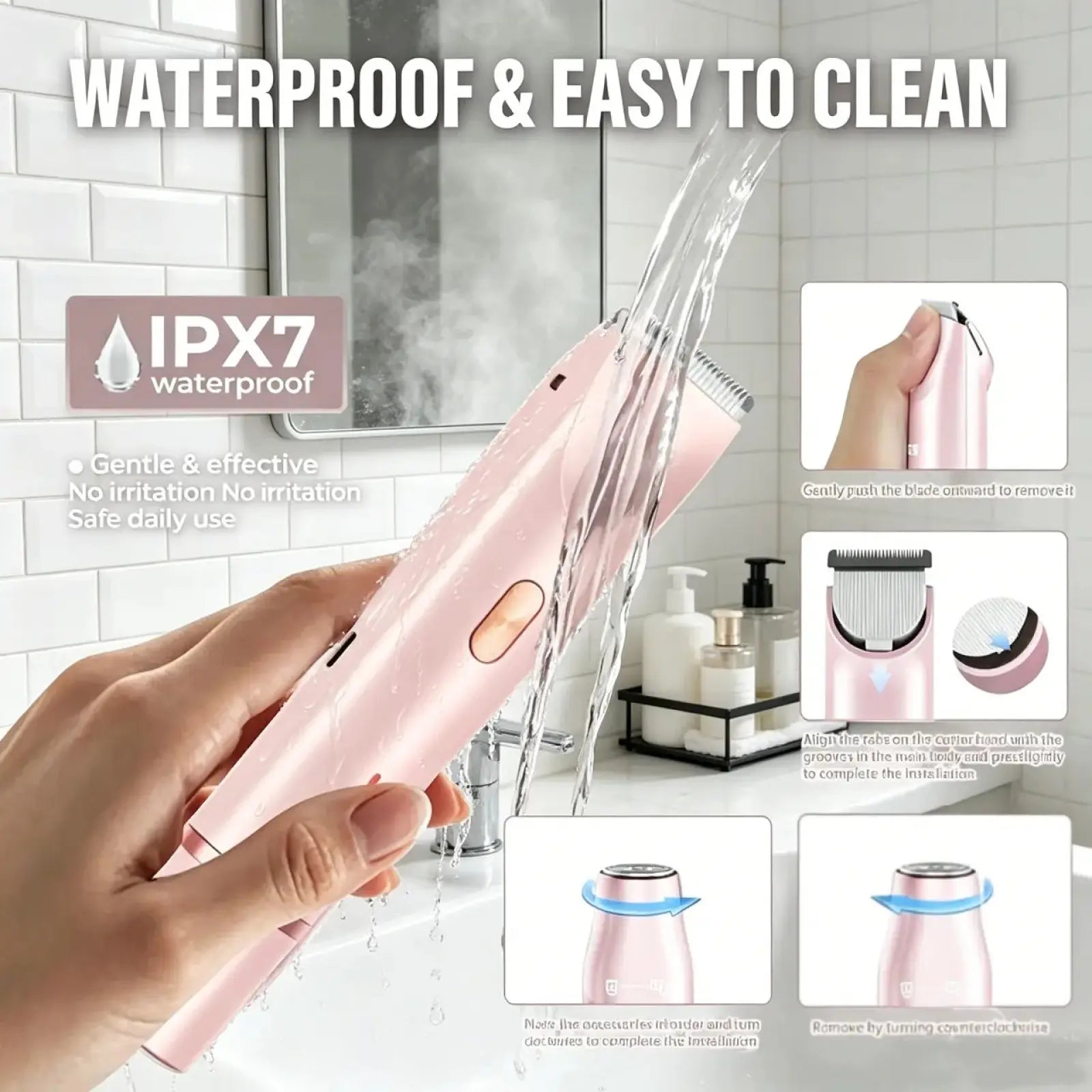 Dual-Function Electric Hair Trimming Tool for Women, Dual Head Design for Facial and Body Grooming, Cordless and Washable for Wet and Dry Use