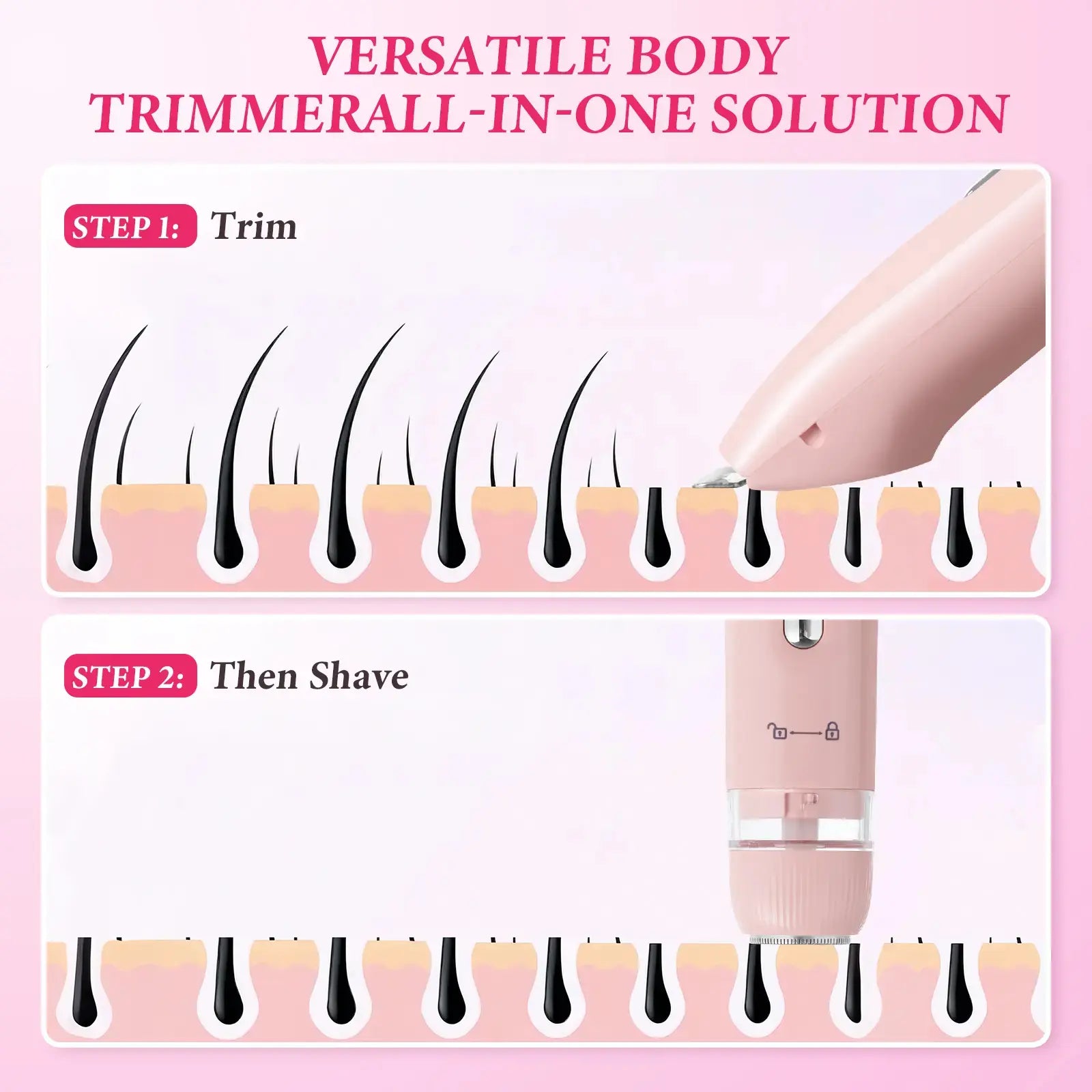 Dual-Function Electric Hair Trimming Tool for Women, Dual Head Design for Facial and Body Grooming, Cordless and Washable for Wet and Dry Use